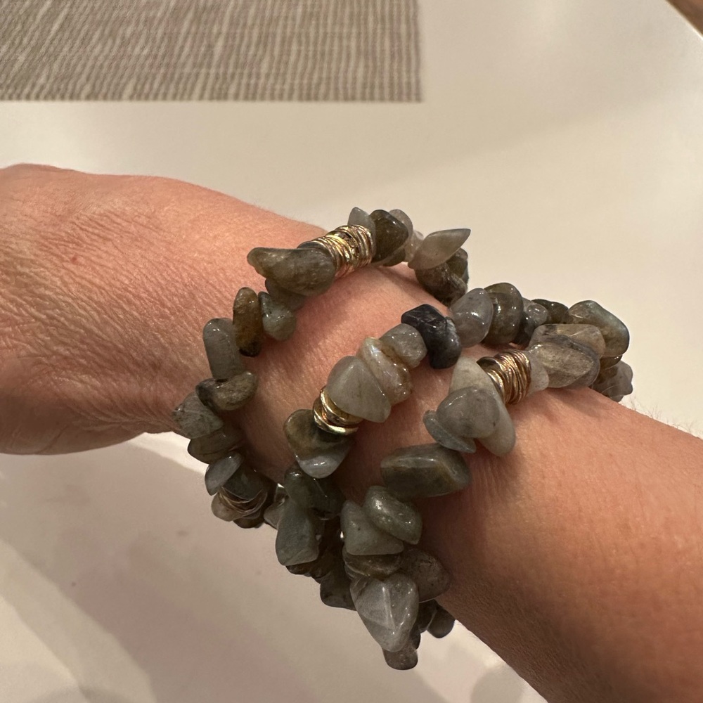 Gray and Gold Stone Balance Bracelet Set